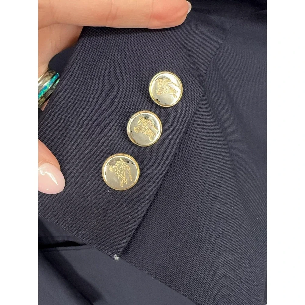 VTG Burberrys Blazer Sport Coat Mens 42 Blue Super 100s Wool Gold Buttons USA